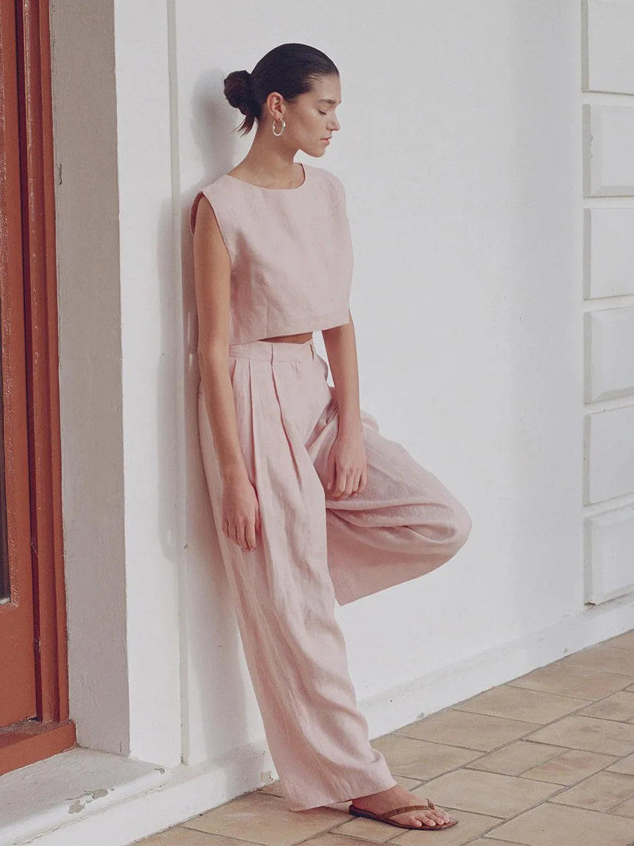 Bornladies Cotton Linen Vest Pants Set