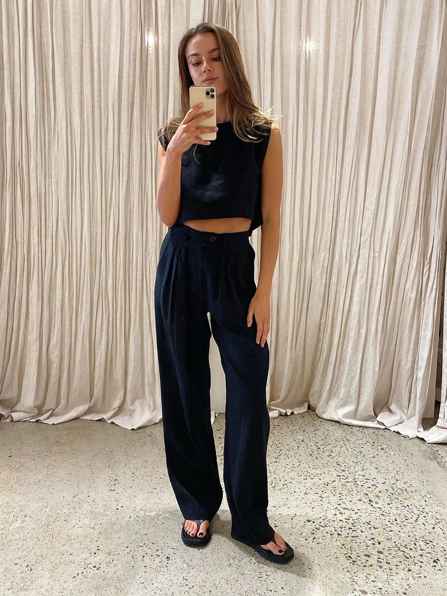 Bornladies Cotton Linen Vest Pants Set