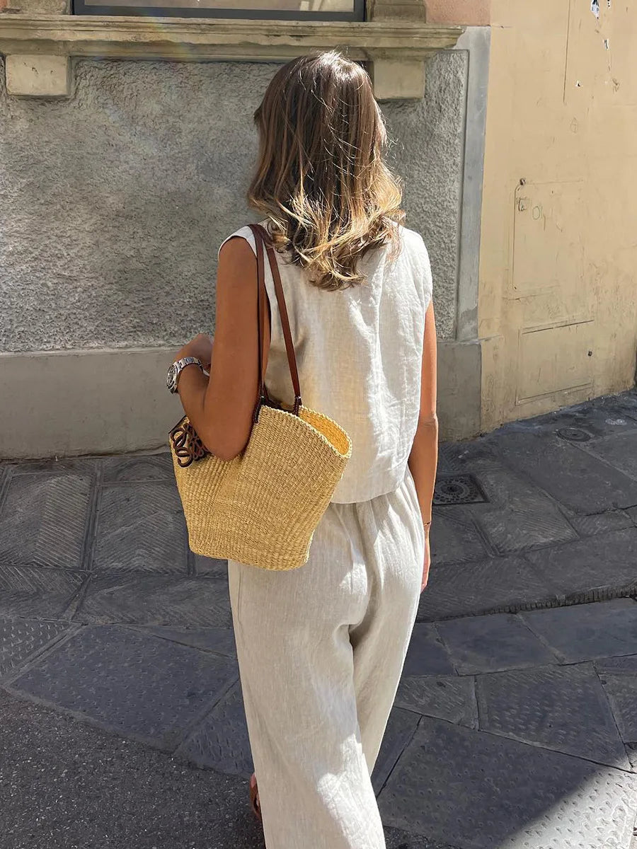 Bornladies Cotton Linen Vest Pants Set