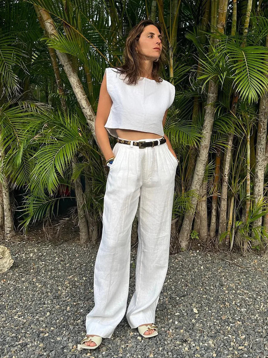 Bornladies Cotton Linen Vest Pants Set